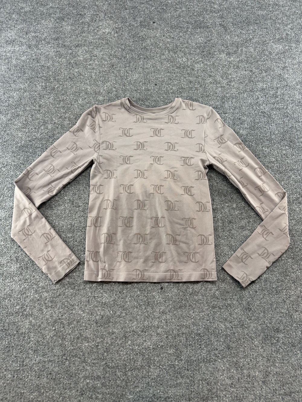 Juicy Couture Pajama Top Womens Medium Beige Logo Monogram Long Sleeve Lounge